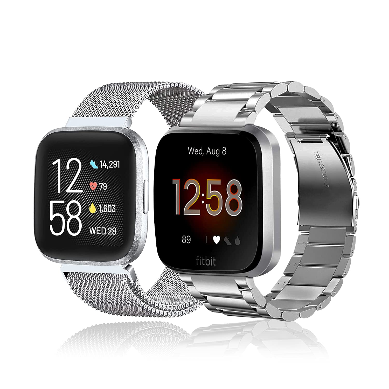 Bracelet Fitbit Versa 2 acier inoxydable argenté universel pour montre - 8