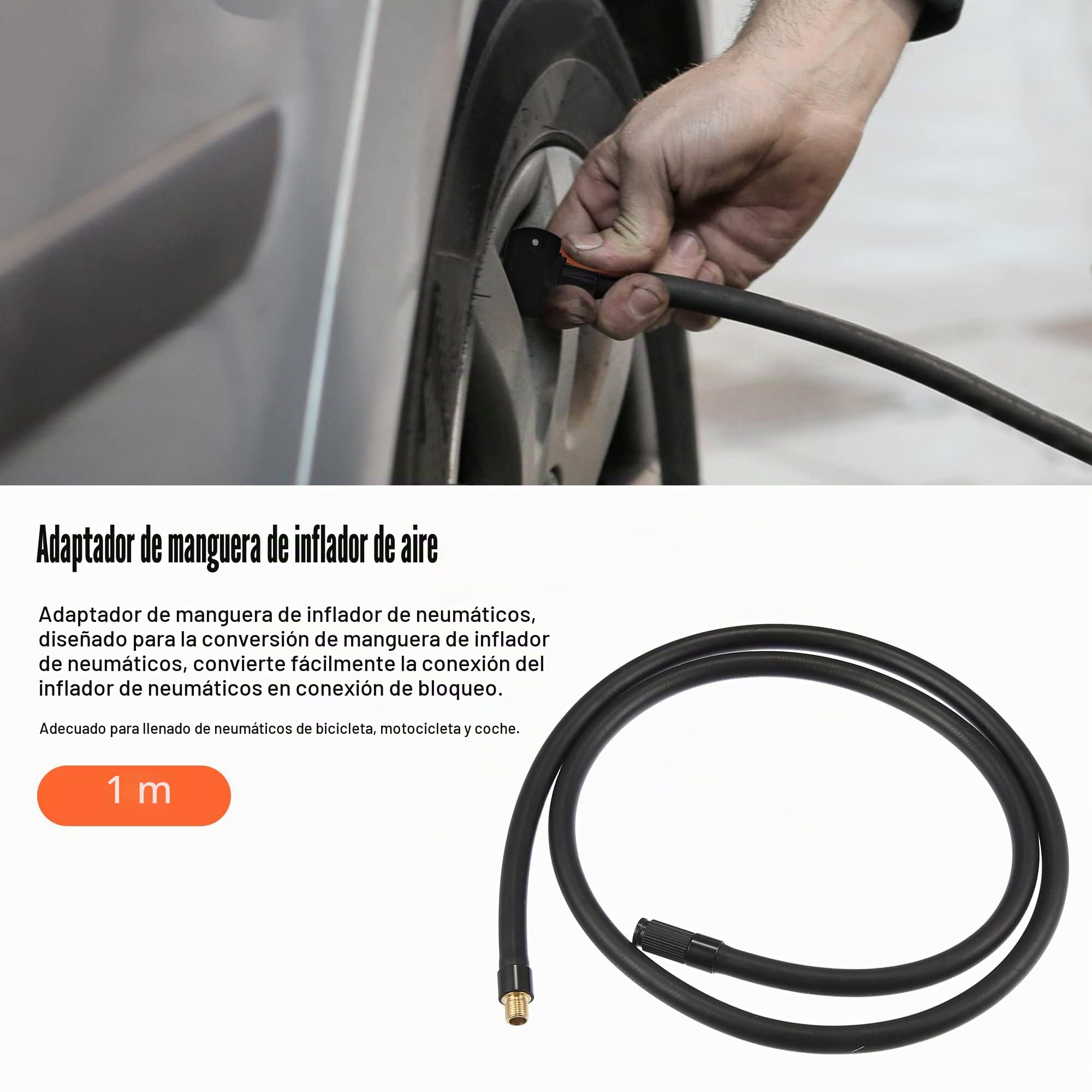 QUARKZMAN Adaptador De Manguera para Inflar Neumáticos 1Pc Conexión Rápida | Negro, Cobre Y Caucho, Longitud 1M, Rosca M8X0.8, Para Bicicleta, Conexión Rápida, Sin Fugas, Válvula Estándar