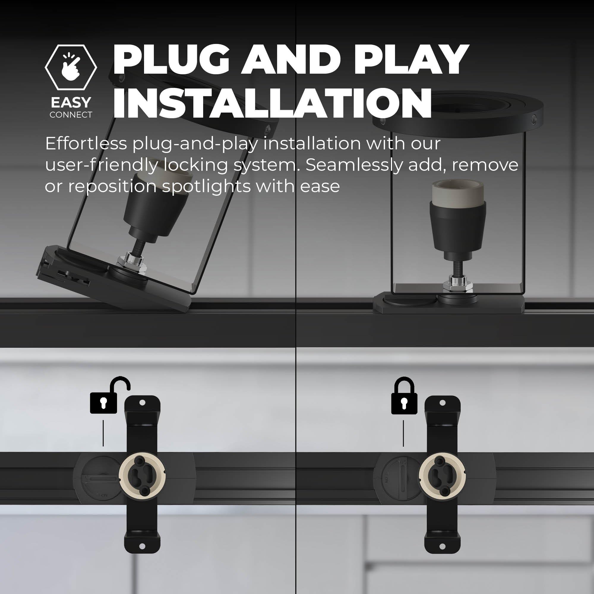 Ledvion - Sistema de rieles iluminacion, 2m, Carril Monofasico, Sin bombilla GU10, Negro, 6x spot GU10 orientabili, Lampara techo, plafon led techo cocina