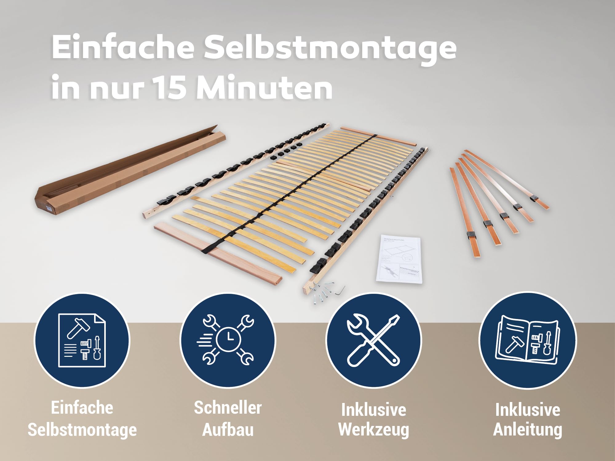 Betten-ABC Max1 Lattenrost - 90x200cm - Selbstmontage - individuelle Härtegradverstellung - für alle Matratzen geeignet - hergestellt aus Schicht- & Buchenholz in Deutschland