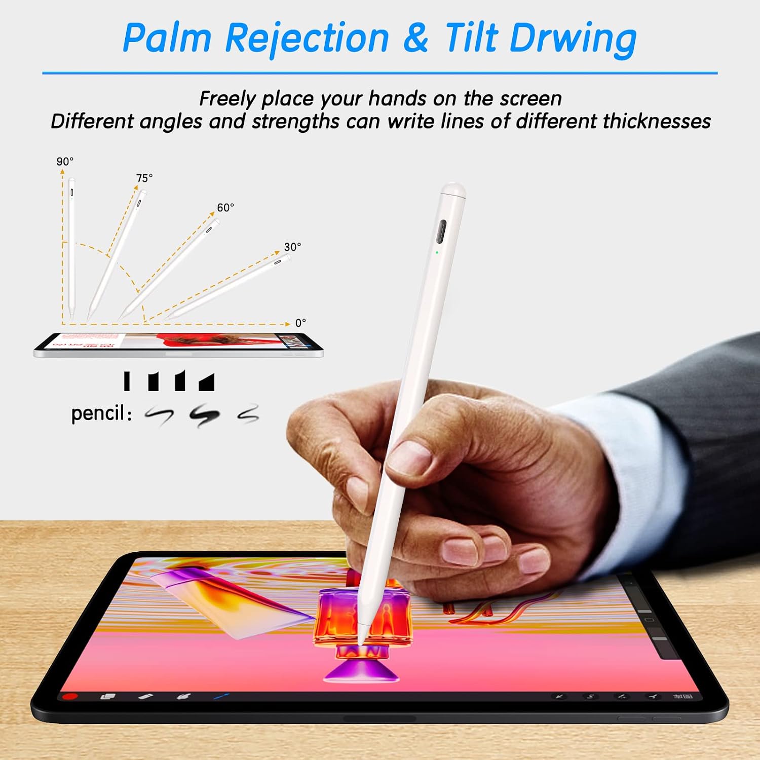 iPad Pencil 2nd Generation, Stylus Pen for iPad, Same as Apple Pencil 2nd Generation, Smart Pencil Compatible with 2023 Apple iPad 6/7/8/9/10 iPad Air 3/4/5 iPad Pro 11/12.9 Inch iPad Mini 5/6(White)