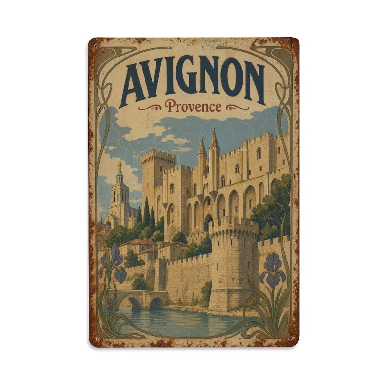 Gead 8X12inch Style Vintage Travel Avignon Provence Palace Metal Tin Sign
