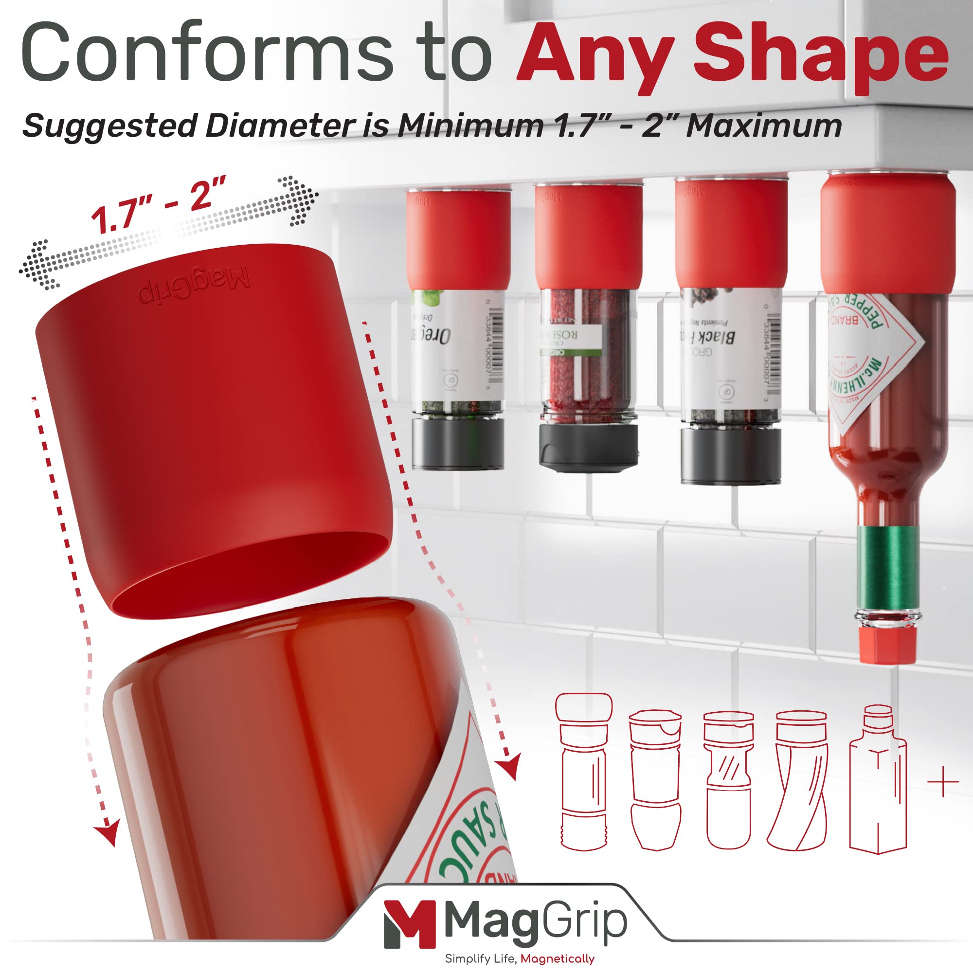 Magnetic Spice Jars Grip, RV Camper Kitchen Organization, Organization Must-Haves, Camper Must Haves, RV Kitchen Accessories, Motorhome Accessories, Tiny Home Kitchen Gadgets Space Saving 4pk Red