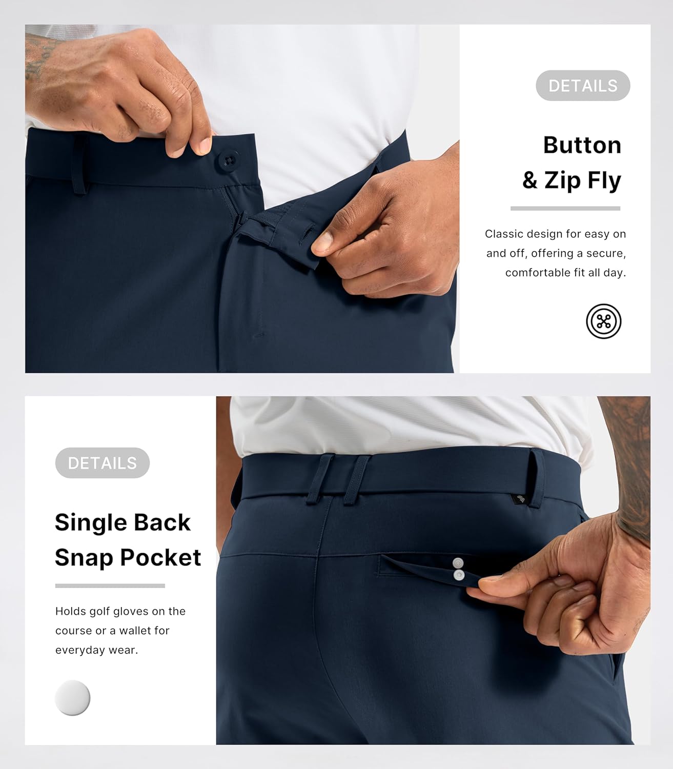 Soothfeel Mens Golf Pants Classic Fit Stretch Work Dress Pants 30"/32"/34" Quick Dry Lightweight Casual Trousers with Pockets - Image 5