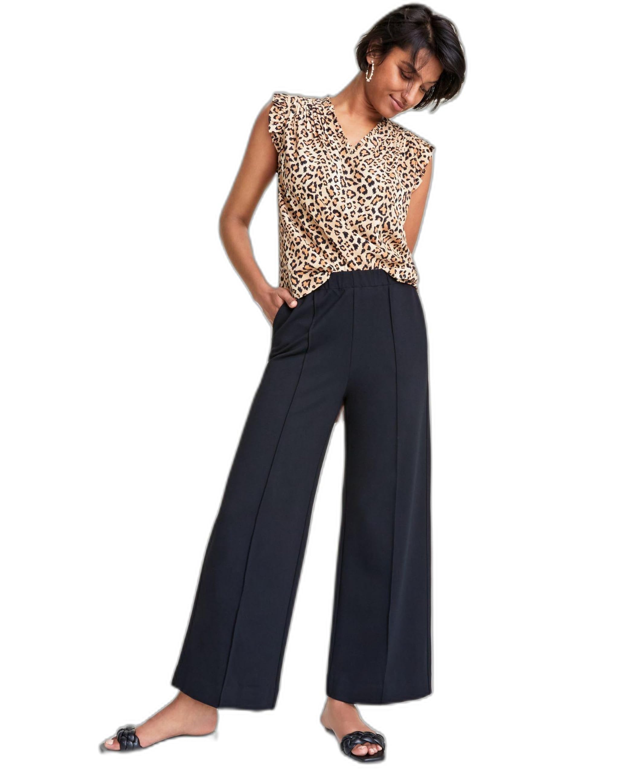 Womens Ponte Pull-On Wide-Leg Pants Deep Black XL