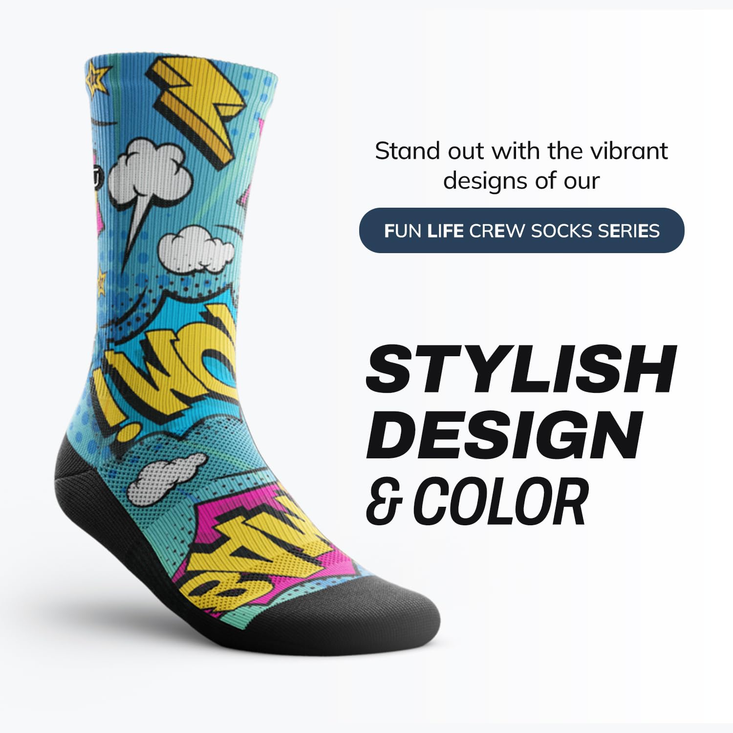 Outway Calcetines deportivos que absorben la humedad con soporte de arco para hombres y mujeres, diseño colorido