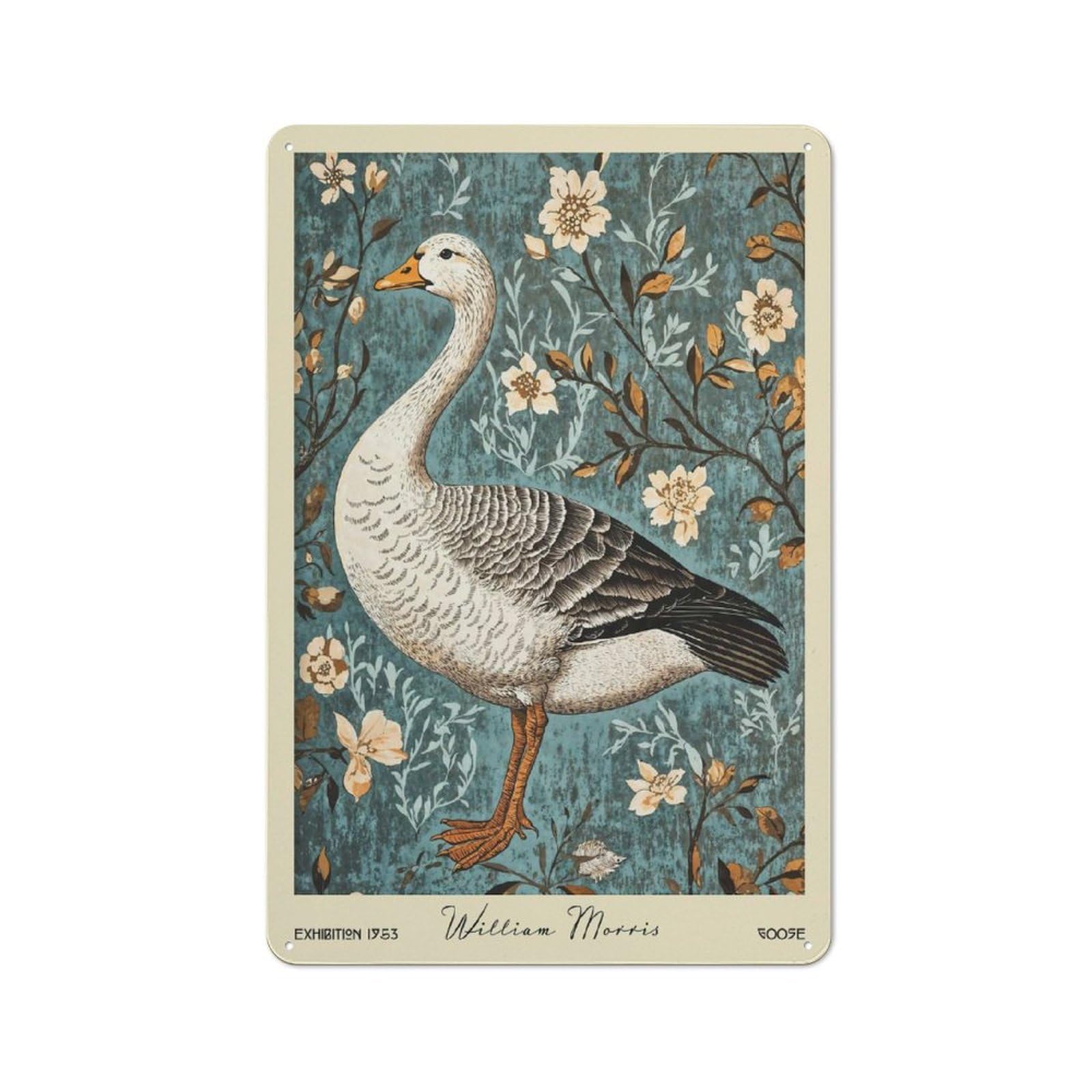 Junmoney Style-4 Goose William Morris Floral Rustic Metal Plaque 30X20cm For Café Or Restaurant, Wall Decor For People Reorganising Café And Restaurant