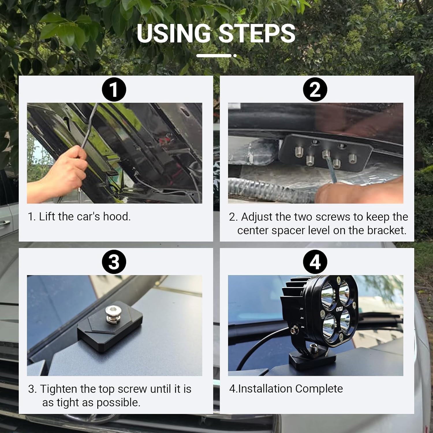 2Pcs Universal Aluminum Alloy Adjustable Hood Mount Light Brackets Compatible with Truck SUV Cars etc (Adjustable Brackets)