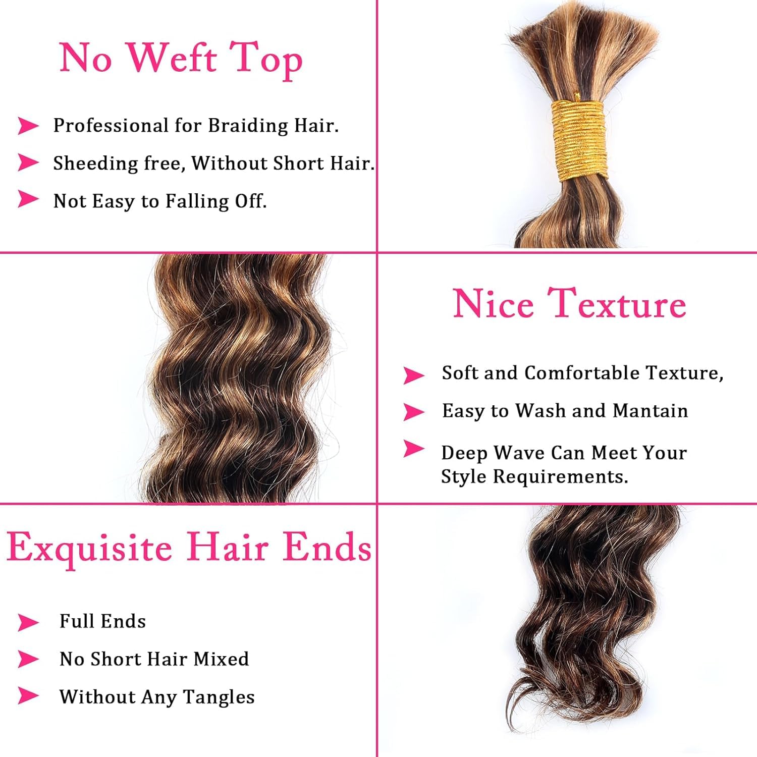 Human Braiding Hair for Boho Braids Highlight Deep Wave Bulk Human Hair for Braiding 22 Inch 1 Bundle 50G P430 Brazilian Wet and Wavy Curly Ombre Human Hair Braiding Hair Extensions No Weft Bundles