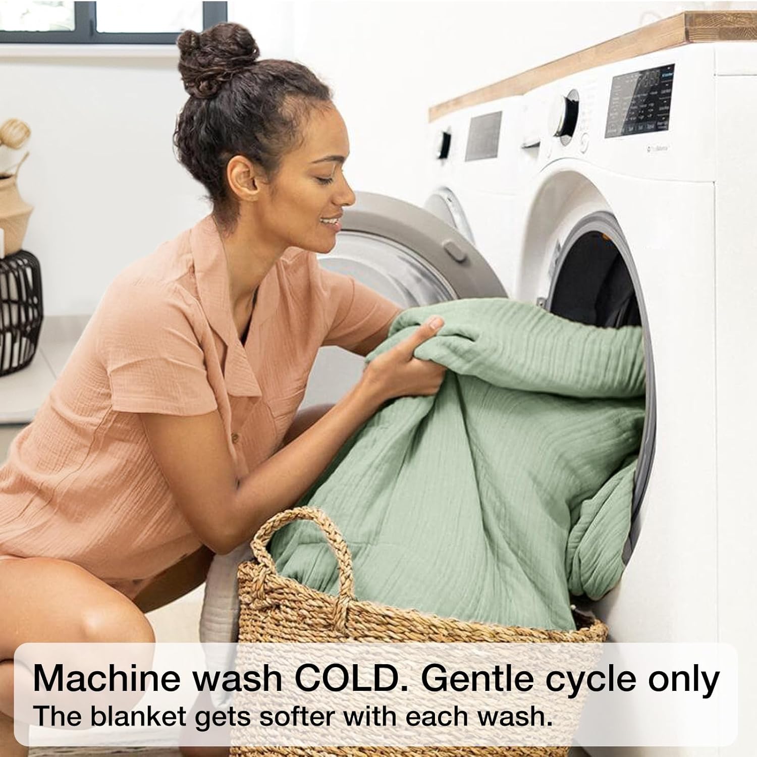 100% Cotton Muslin Blanket Queen 90" x 90", 6 Layers Breathable and Lightweight Cotton Throw Blanket for Bed, Soft Quilt Bedspread Coverlet, Gauze Blanket for Adults All Season, Sage Green - Image 4