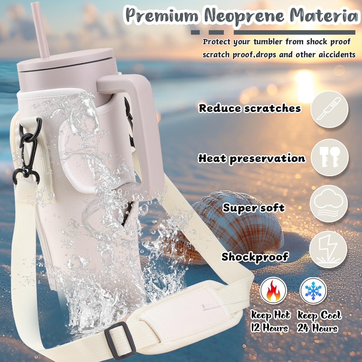Sanilinwild 40 oz Tumbler with Handle and Straw Water Bottle Holder with Phone Pocket-BPA-Free-Easy to Carry-Travel Coffee Mug - Image 4