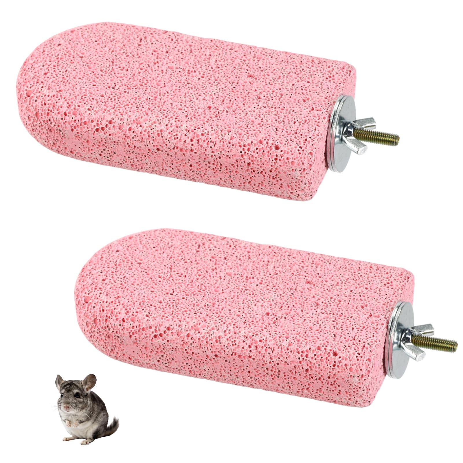 Sinbana 2pcs Chinchilla Lava Ledge, Pumice Climbing Platform & Chewing Toy Teeth Grinding Cage Accessories for Chinchillas Squirrels Guinea Pigs Hamsters (Pink)