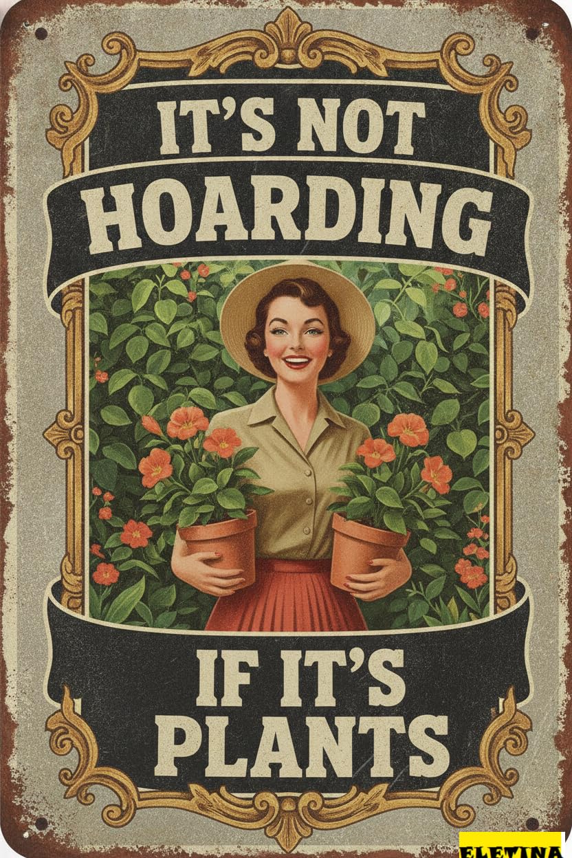 Personalized Sign for Man Cave Gardening Metal Tin It's Not Hoarding If It's Plants Funny Vintage Wall Art Outdoor Indoor Decor Garden Yard Patio 8x12inch Private Property Decorative