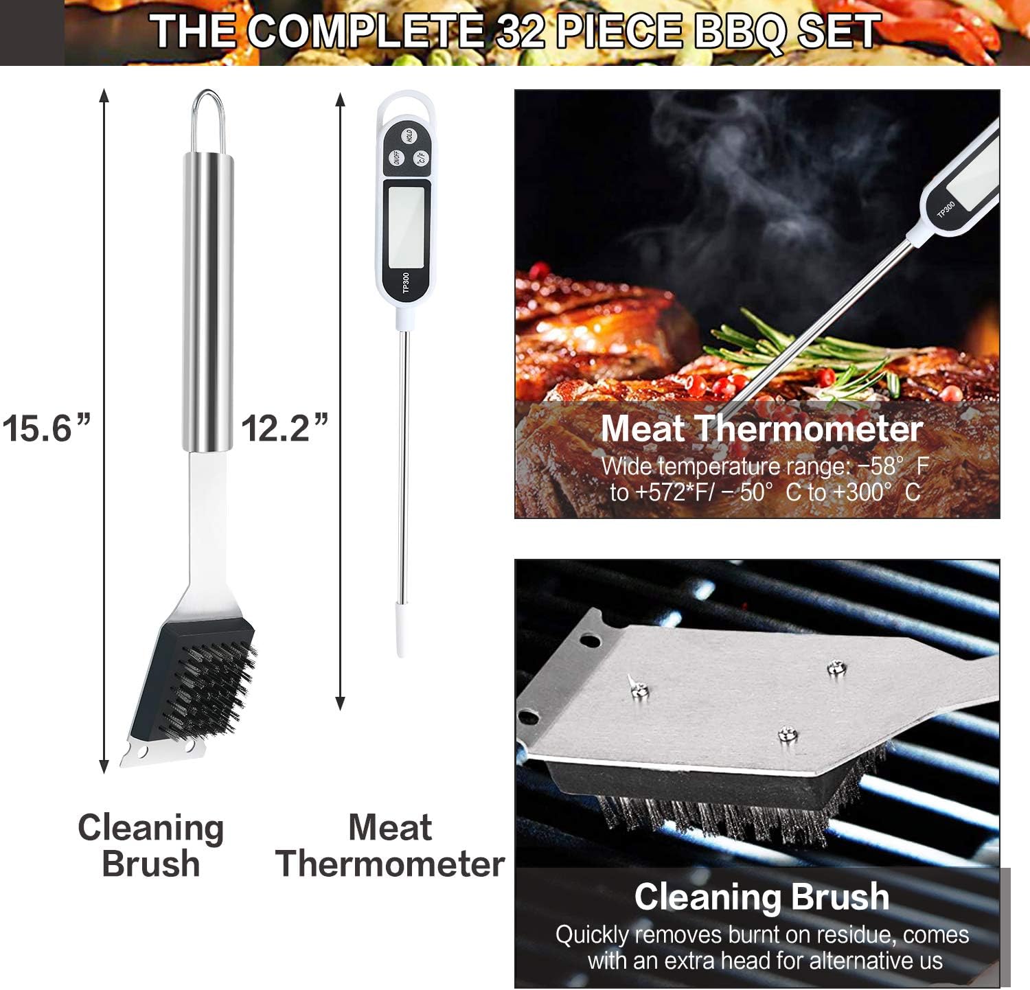 M MCIRCO 32PCS BBQ Grill Tools Set,Stainless Steel Grilling Accessories with Case, Storage Apron, Grill Mats, Thermometer for Backyard Barbecue Camping, Gifts for Men Women Father's Day : Patio, Lawn & Garden