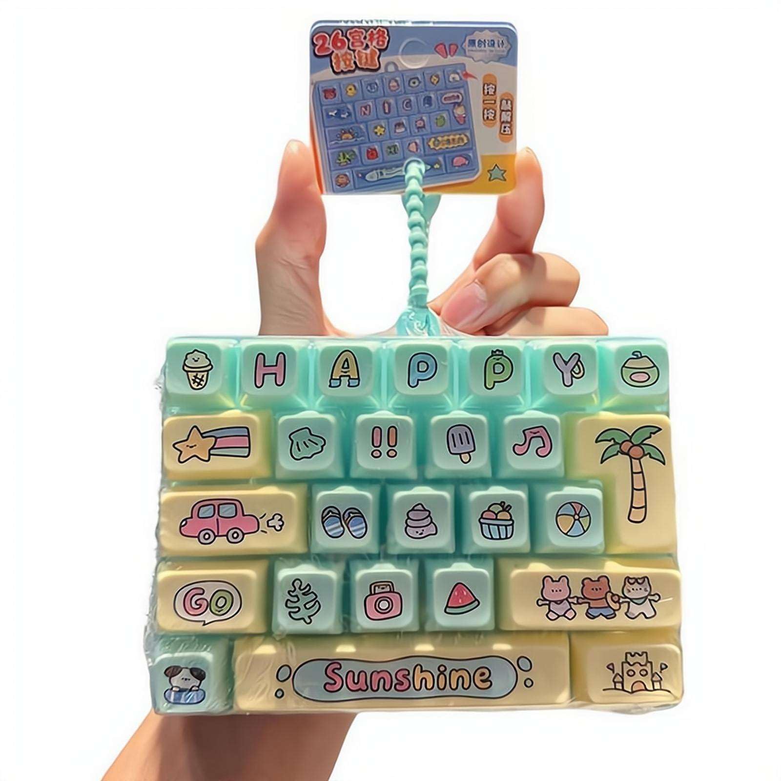 Cute 26-Key Keyboard Fidget Keychain,Realistic Mechanical Feel, Silicone Stress Relief Toy, Cartoon Bag Pendant (Green)