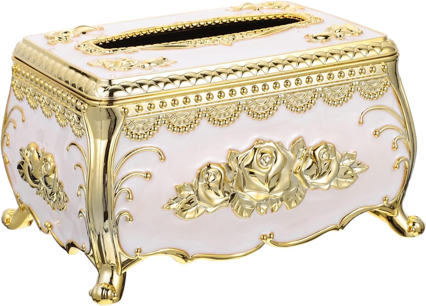 Toilet Paper Cover Rose Flower Tissue Box European Style Luxury Napkin Box Facial Tissue Dispenser Holder for Home Kitchen Bedroom Decorative Bathroom Tissue Holder (Golden)-picture-31