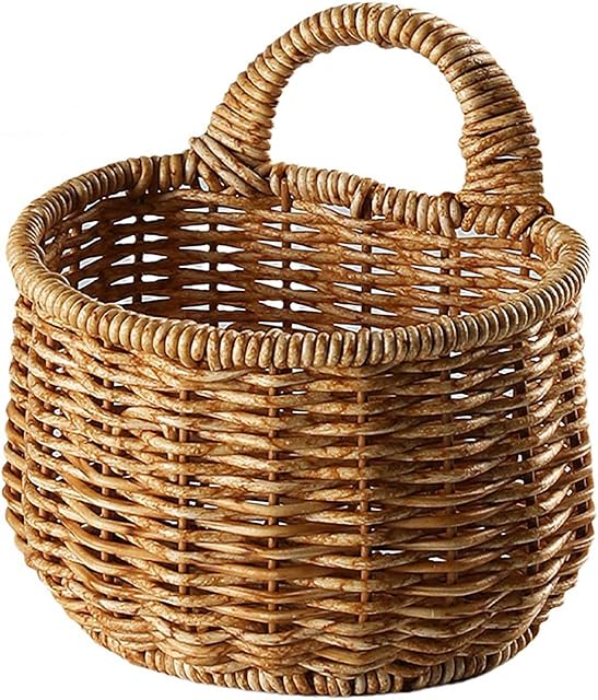 Zayaa Hangings Basket, Wall Mounted Woven Hangings Basket Storage, Wicker Small Basket with Handle, Shelf Basket Organizer for Plants, Toys, Towels
