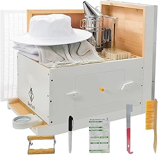 Newest Windows 10 Frame Beehive Starter Kit Hand Painted Includes Beekeeping Supplies Tools and Sting Proof Bee Suit (Assembled)