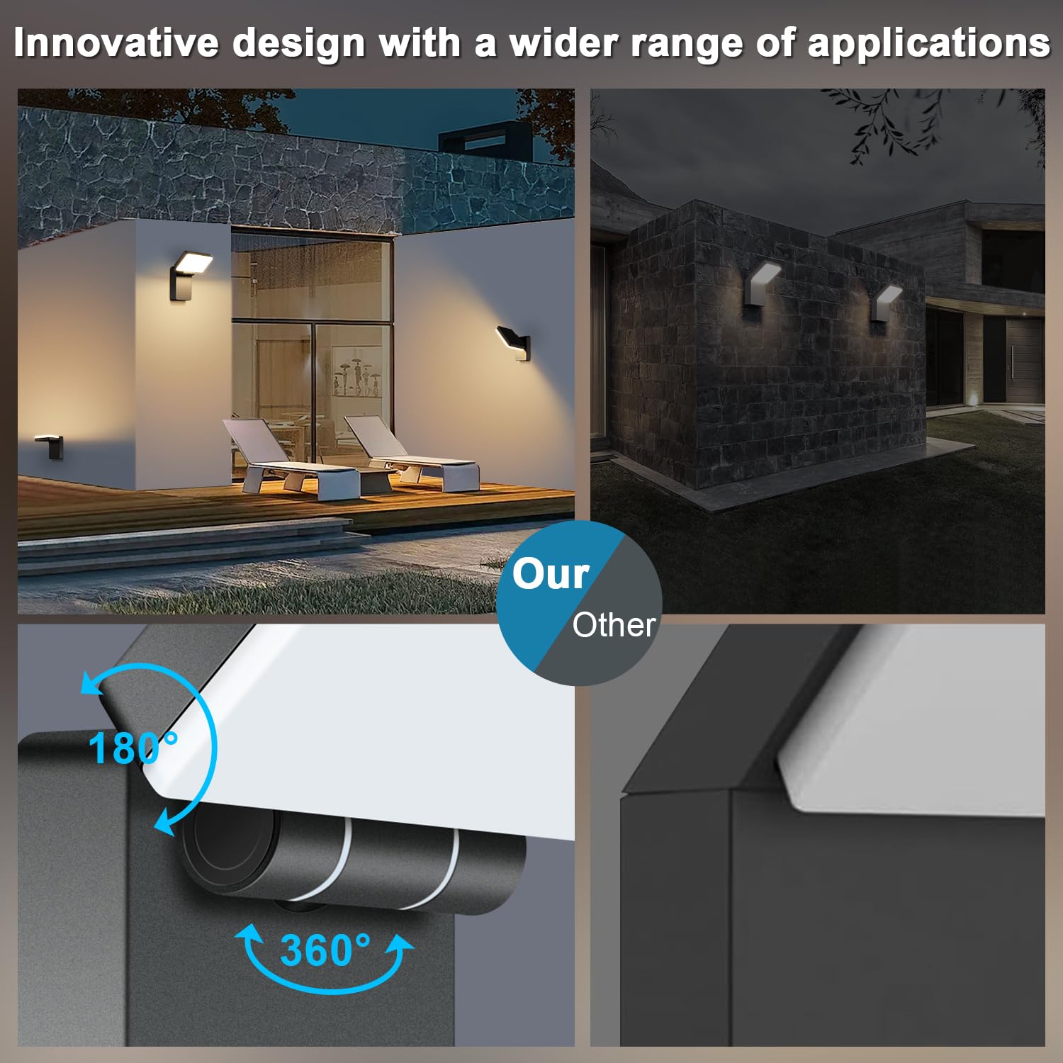 Kingwen 40W Applique Murale 3000K,Lampe murale pivotante pliante Exterieur avec LED Panneau Rotatif,Eclairage Exterieur IP65 pour Terrasse Entrée Jardin