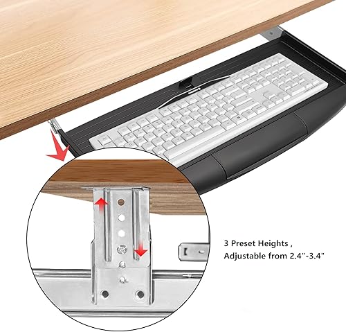 Miniatura 3 de Bandeja de teclado para debajo del escritorio, 22 pulgadas de ancho x 11 pulgadas de profundidad, bandeja extraíble para teclado para escritorio,