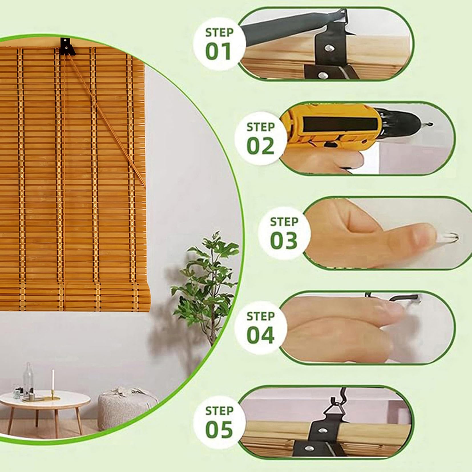 Store Enrouleur Bambou Naturel,Store Occultant en Bambou Exterieur,Stores À Rouleaux Romains,75% Protection Solaire Intimité Écran,Respirant/écologique/Naturel 150x180cm