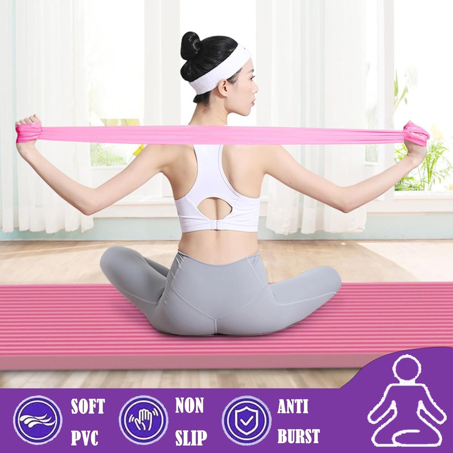 Générique 15Pcs Kit Pilates pour Femmes, Matériel de Pilates pour L'entraînement à Domicile, Ensemble de Bandes de Résistance pour Anneau de Roue de Pilates, Jeu D'anneaux de Résistance Pilates