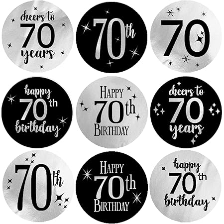 Black and Silver 70th Birthday Party Favor Stickers - Shiny Foil - 180  Labels