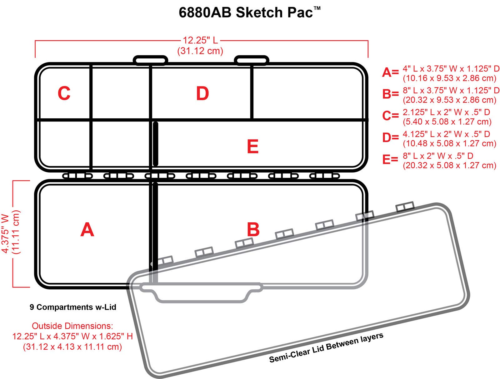 ArtBin 6880AB Sketch Pac Kleiner Kunst- und Bastelorganizer, [1] Kunststoff-Aufbewahrungsbox, geteilter, durchscheinender Deckel