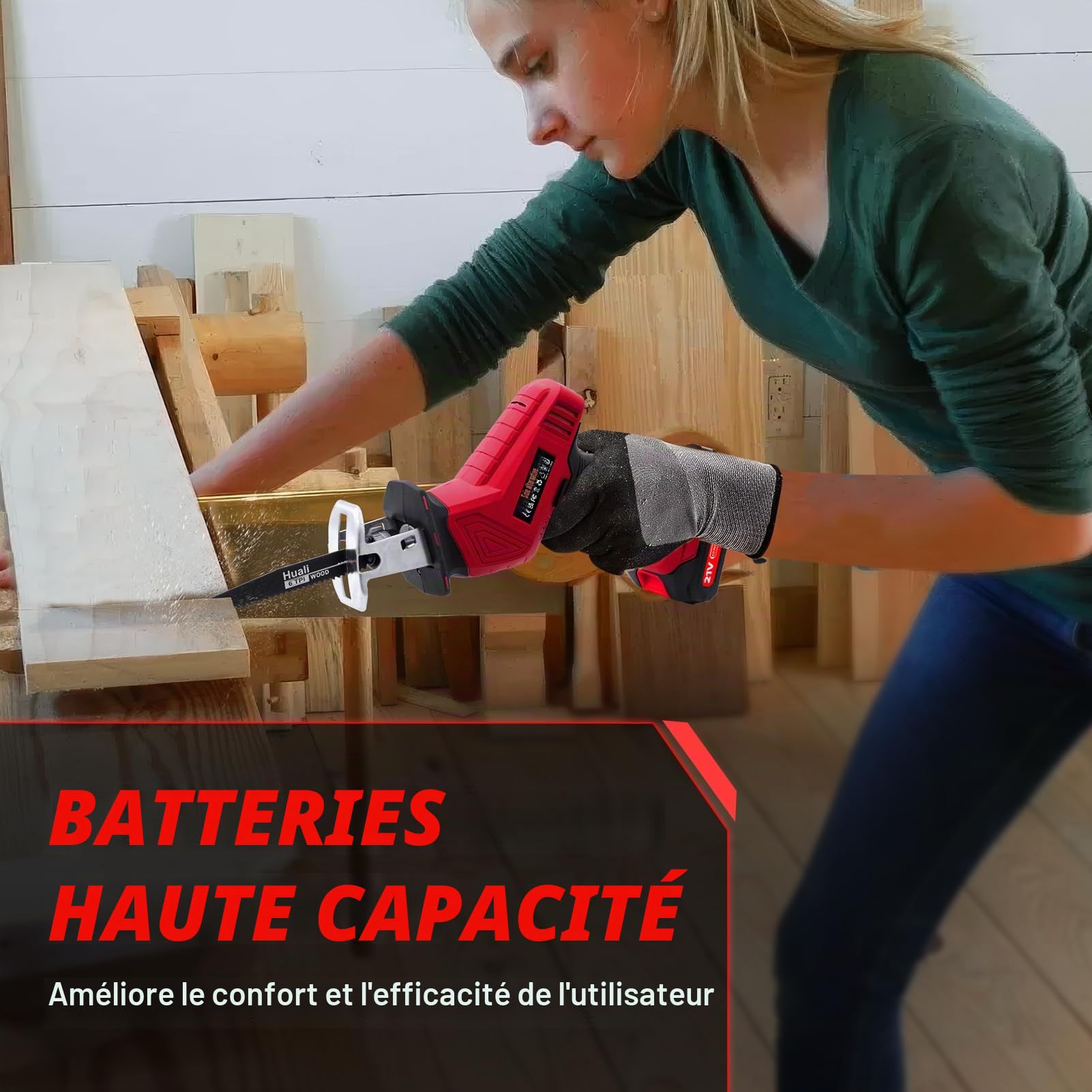 Sararoom Scie Sabre Sans Fil, 21V Scie Alternative à Batterie avec 2×2.0Ah Batteries | 0-4000SPM Vitesses Réglables, 8 Lames de scie, Scies égoïnes électriques pour Coupe de Bois, Branche, Métaux, PVC