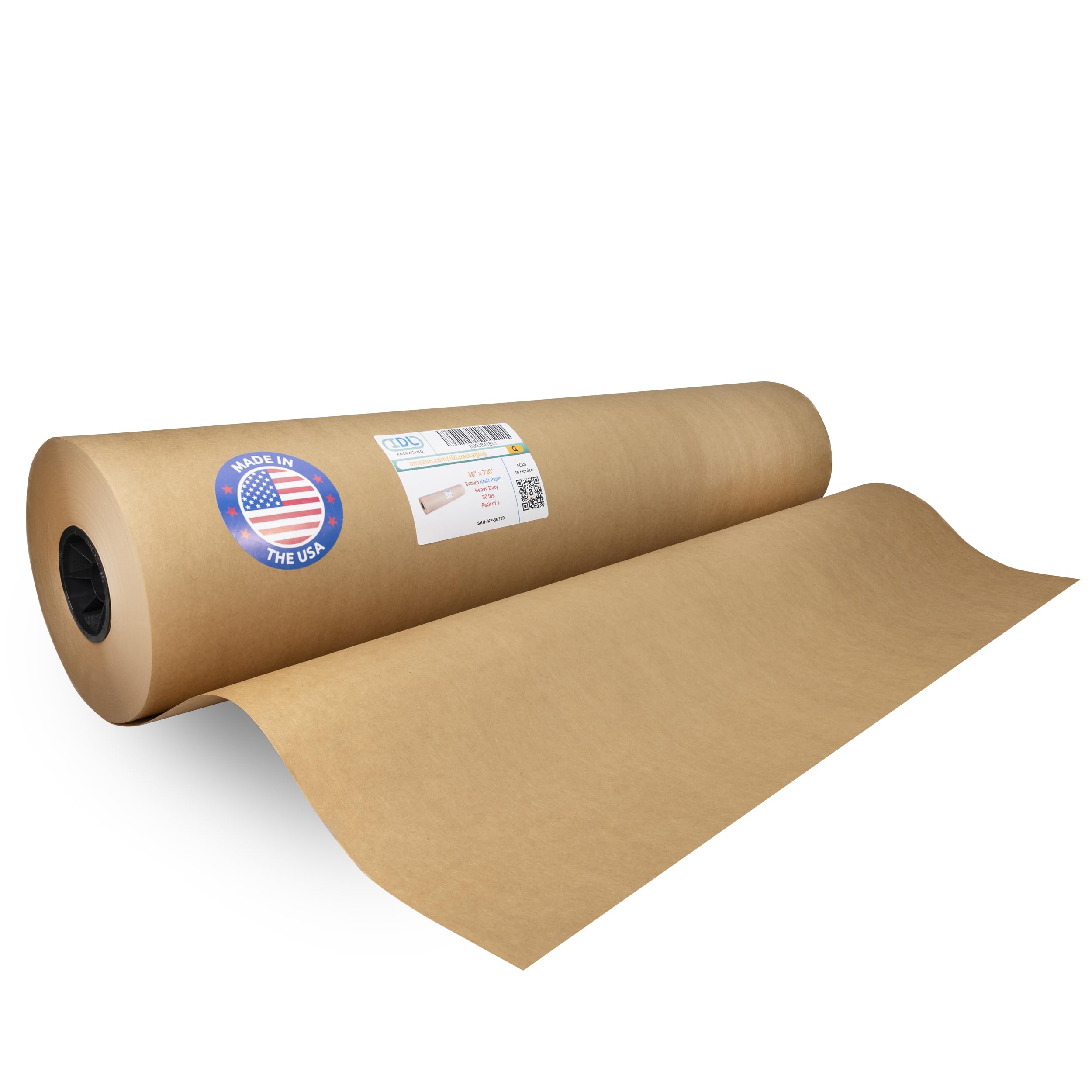 IDL Packaging 36" x 8640" (720 feet) - Brown Kraft Paper Roll - 50lb Thickness - USA-Made Heavy Duty Paper for Packing, Moving, Shipping, Crafts - 100% Recyclable Natural Kraft Wrapping Paper