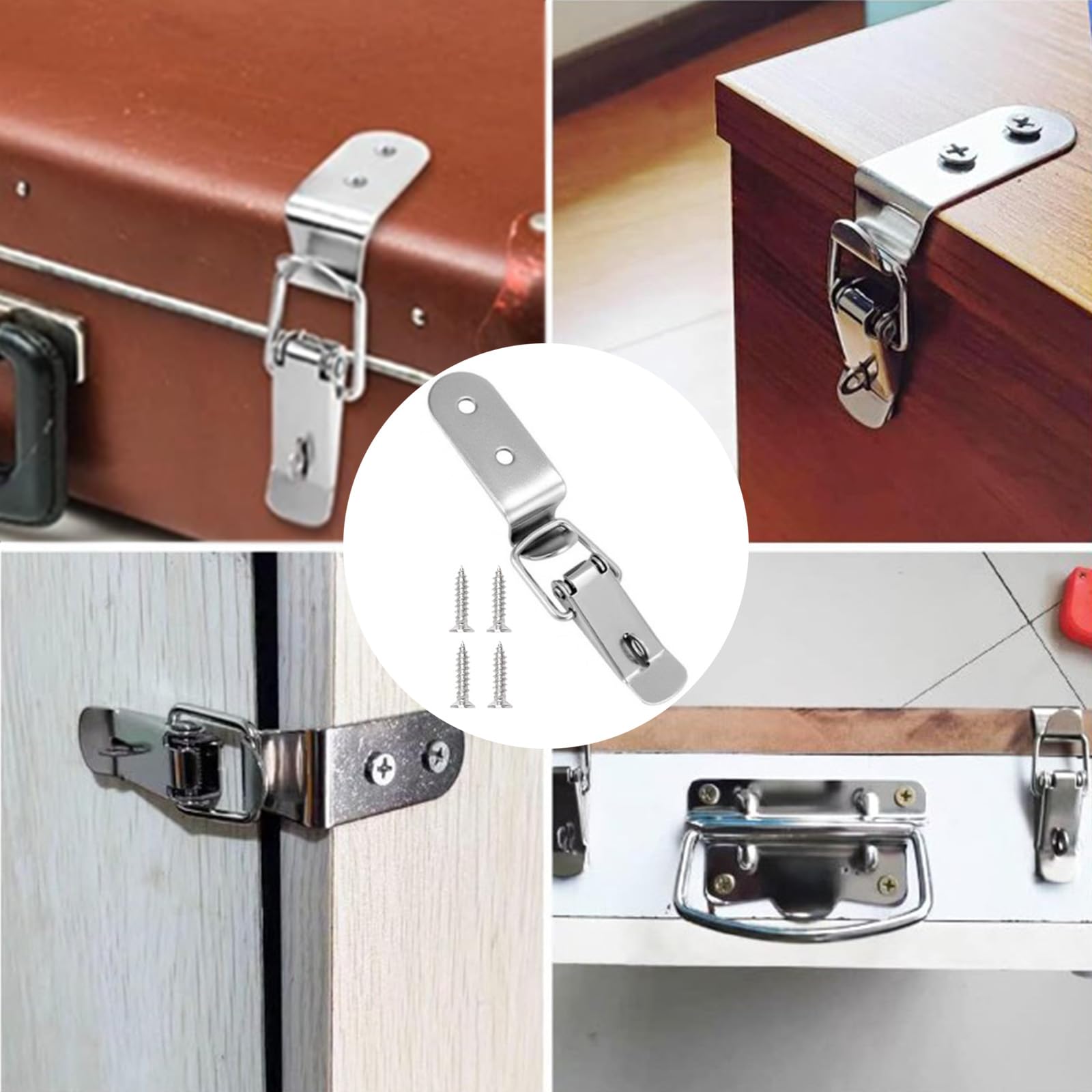 Tucireat 12 Pezzi Chiusura a Leva,Chiusura a Molla Con Viti,Chiusura Ad Angolo Di Sicurezza in Acciaio Inox,Chiusura a Scatto Per Scatola, Cassetta Degli Attrezzi, Cassetto, Armadio(76 x 24mm,Argento)