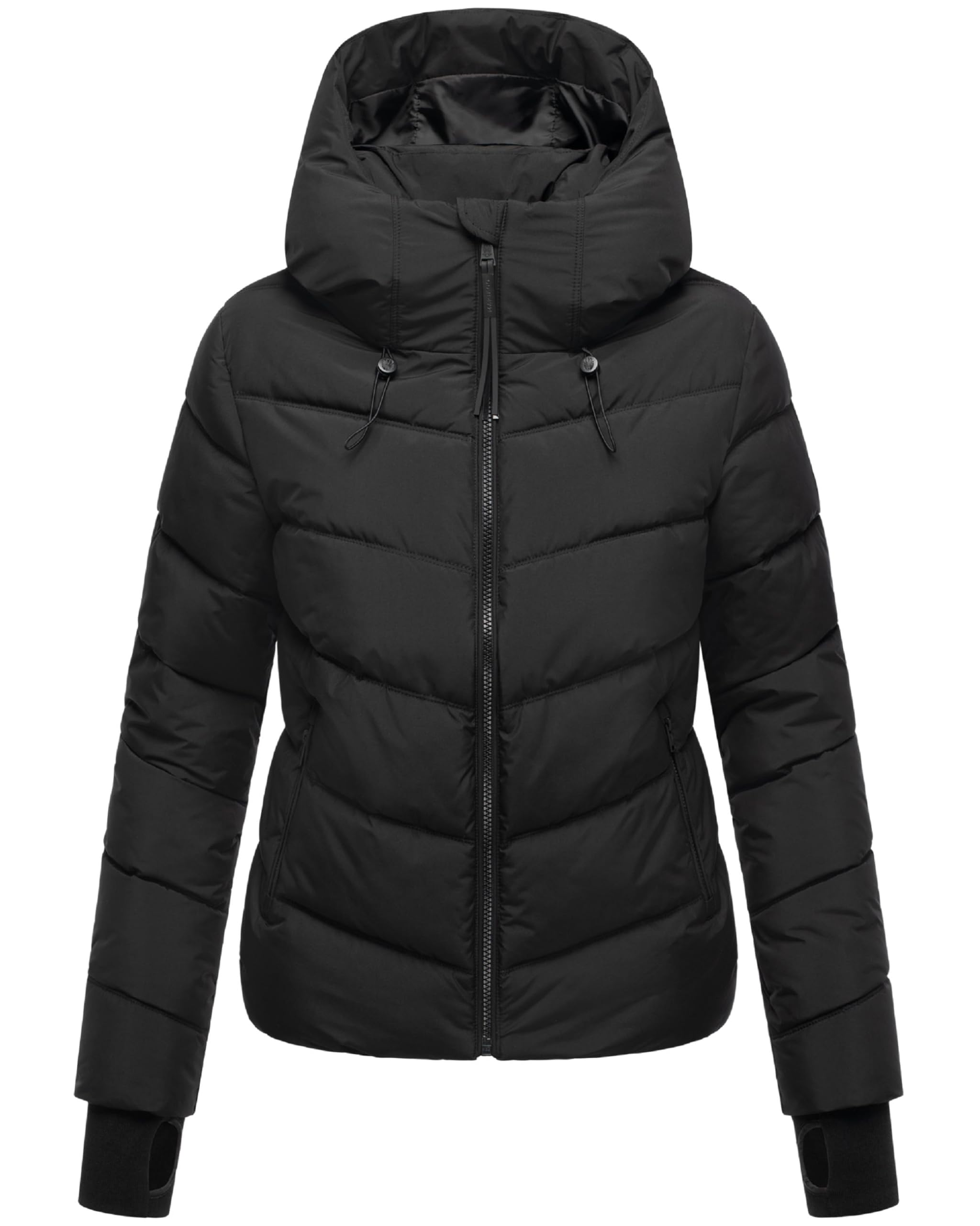 MARIKOO Yukanii XVI Women's Winter Jacket Warm Quilted Jacket with Adjustable Hood XS - XXL, black, S