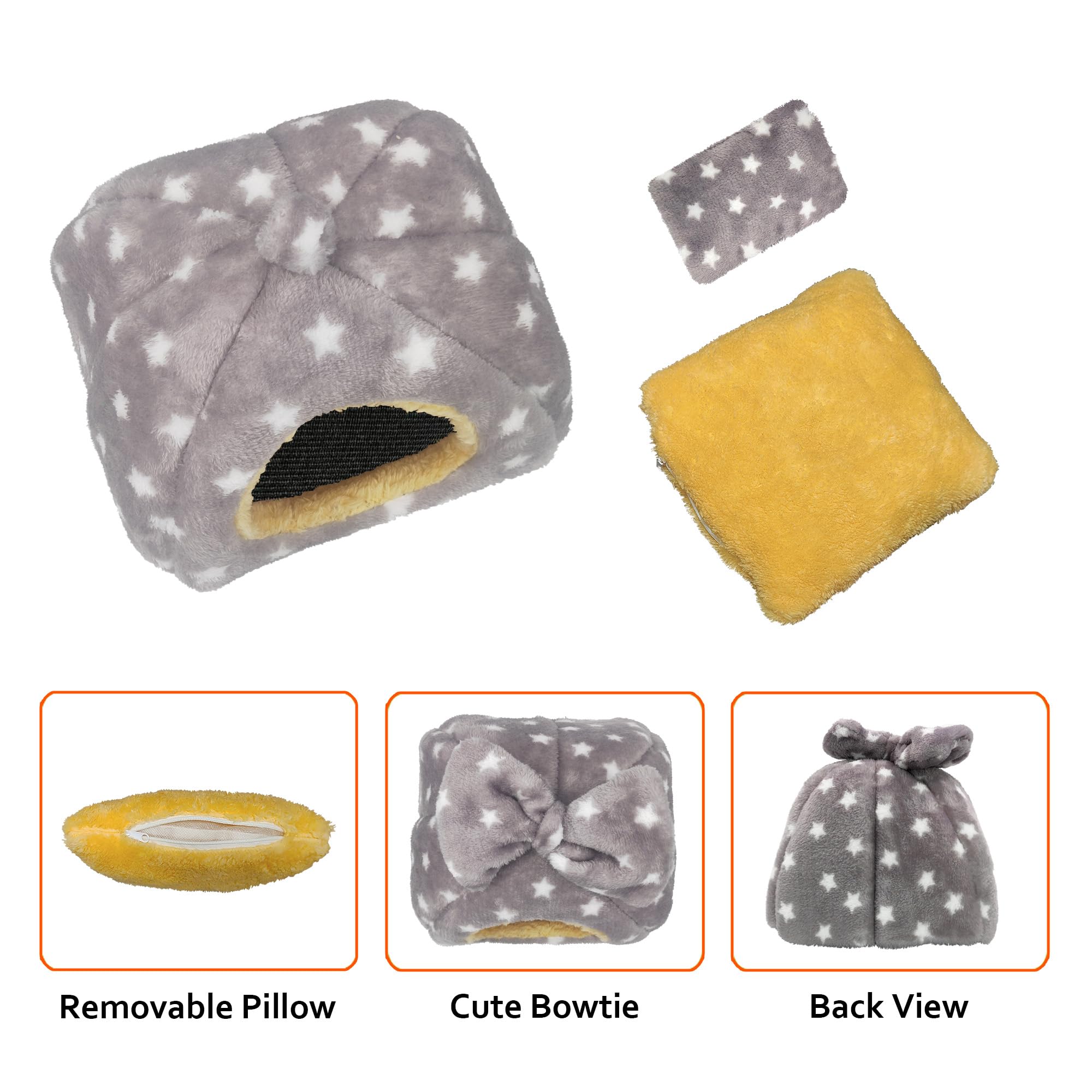 Cama de conejillo de indias, accesorios para la casa de conejillo de indias cama cálida para animales pequeños hámsters chinchillas conejos enanos erizos. M, estrellas de color gris claro.