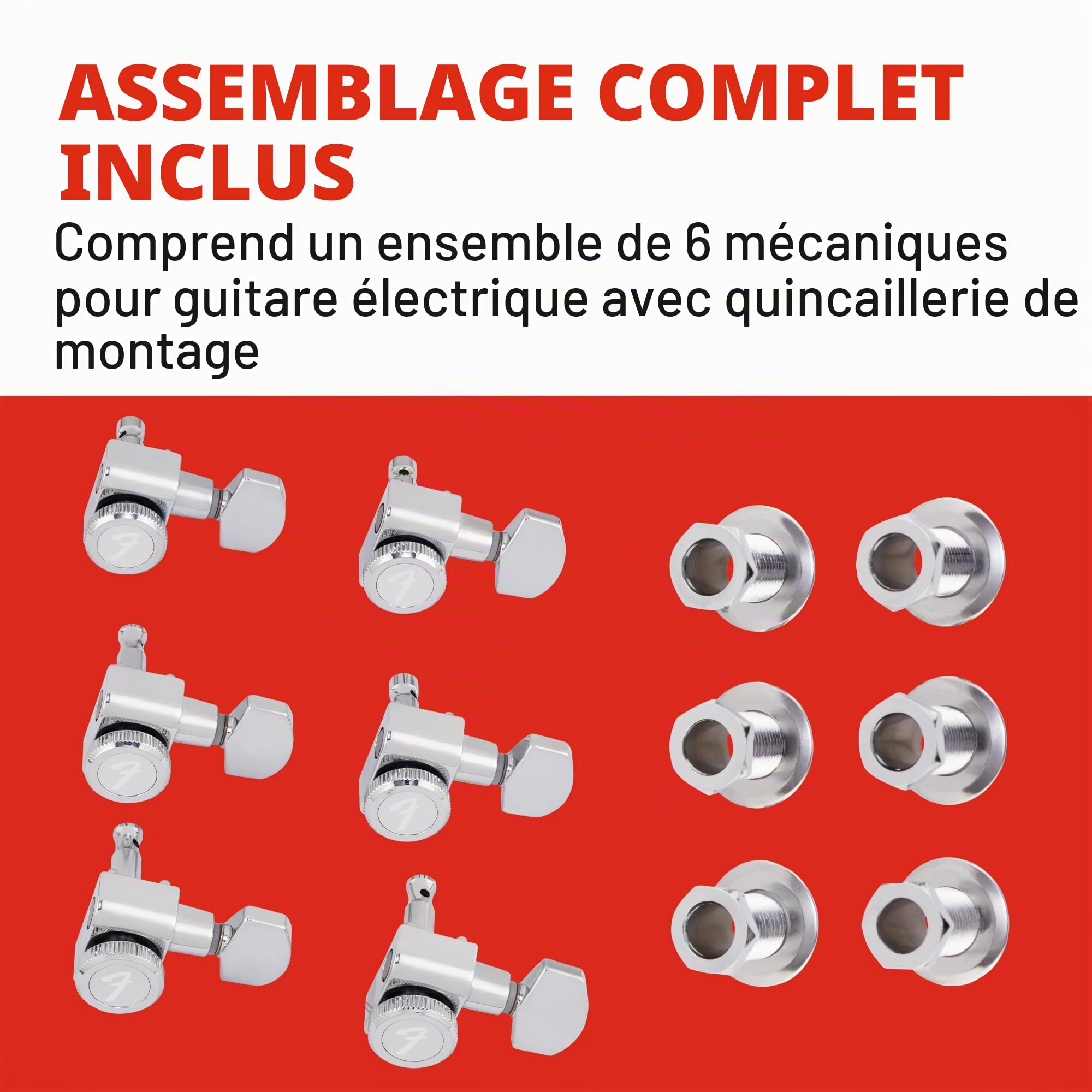 Fender Mécaniques Bloquantes pour Guitare Electrique Stratocaster/Telecaster, Lot de 6, Chrome