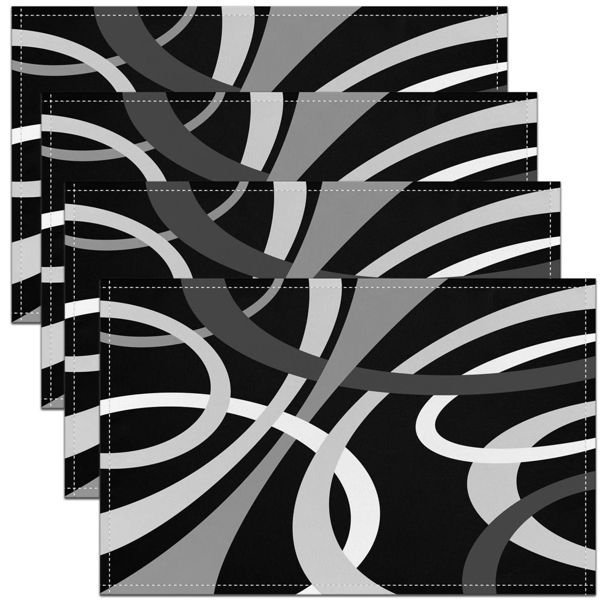 Homemissing Multicoloured 3 Geometric Stripes Table Place Mats 45X30cm Set Of 4 Soft Modern Abstract Art Placemats For Kitchen Dining Table Decoration Indoor Outdoor Black White Grey Stripe Line