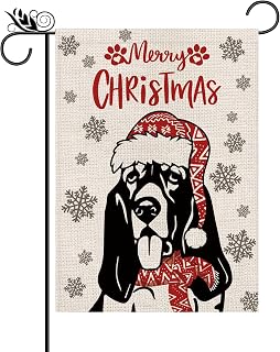 Christmas Garden Flag Hat Basset Hound Dog with Scarf Xmas Winter Holiday Decorations Burlap Vertical Double Sided Yard Lawn Outdoor Decor 12.5 x 18 Inch
