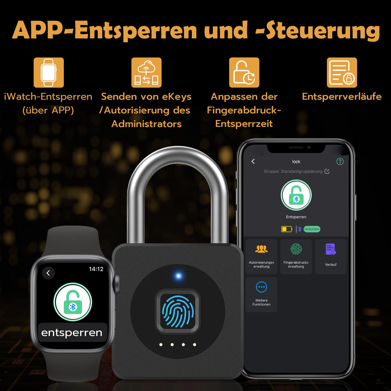 Anweller Cadenas à empreintes digitales, cadenas avec empreintes digitales et application, résistant aux intempéries pour casier, cave