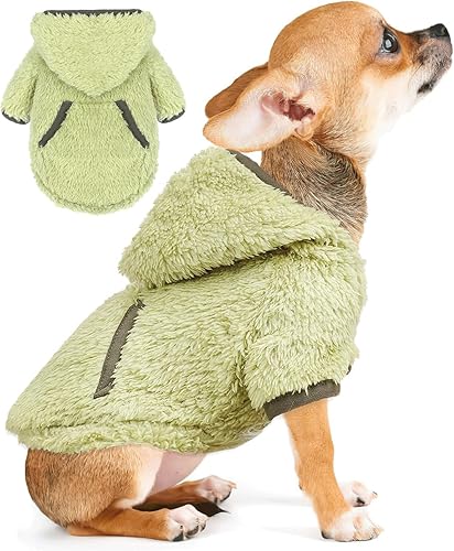 Suéter pequeño de forro polar con capucha para perros pequeños, hembras y niños, ropa cálida de invierno para cachorros para Chihuahua, taza de té,