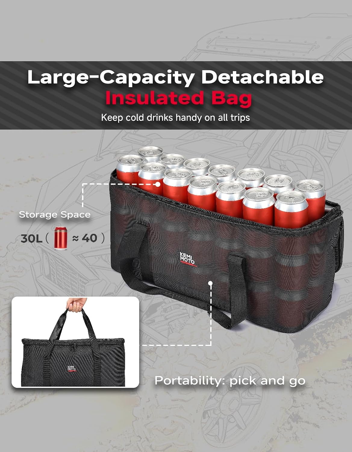 KEMIMOTO UTV Rear Storage Bag, 1680D Water-resistant Cargo Bag