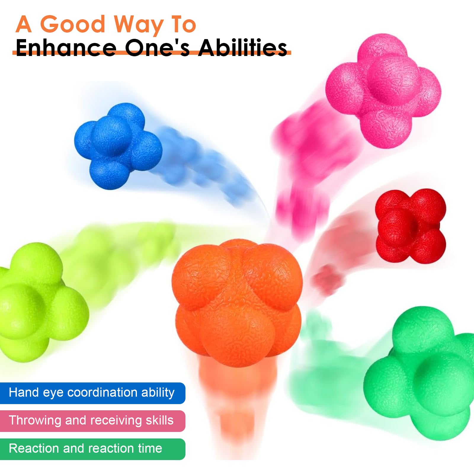 Jeu de 6 Balles de Réaction Hexagonales en Silicone, pour l'Entraînement à l'Agilité, la Coordination Mains-Œil et Les Réflexes, Exercice de Fitness pour Le Sport à Domicile et en Extérieur - 3