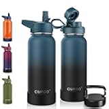 CIVAGO 32 oz Insulated Water Bottle With Straw, Stainless Steel Sports Water Cup Flask with 3 Lids (Straw, Spout and Handle Lid), Wide Mouth Travel Thermal Mug, Indigo Black