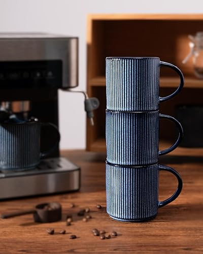 Miniatura 82 de famiware Star - Juego de tazas de café para 6 unidades, 12 onzas, con asa, para café, té, cacao, leche, cerámica, carbón oscuro mate Star-Matte Dark