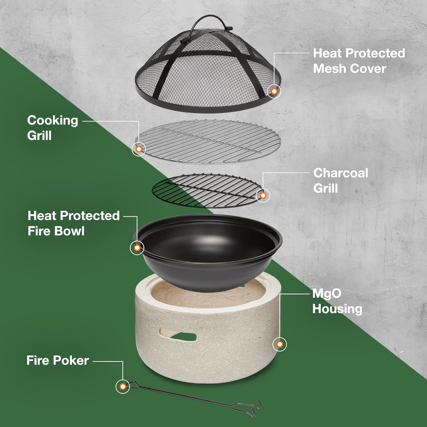 Braciere da esterno, leggero, rotondo, a carbone, con griglia per barbecue, bacino per carbone, copertura e forchette per riscaldamento e barbecue in giardino