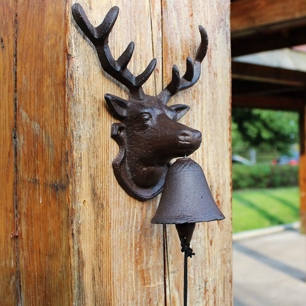 Cast Iron Dinner Bell, Cast Iron Door Bell - Deer Head Door Bell Hand Bell, Wall Hanging Decoration, Decorative Cast Iron Hanging Door Bell Dinner Bell Wall Mount Door Bell/Small Size