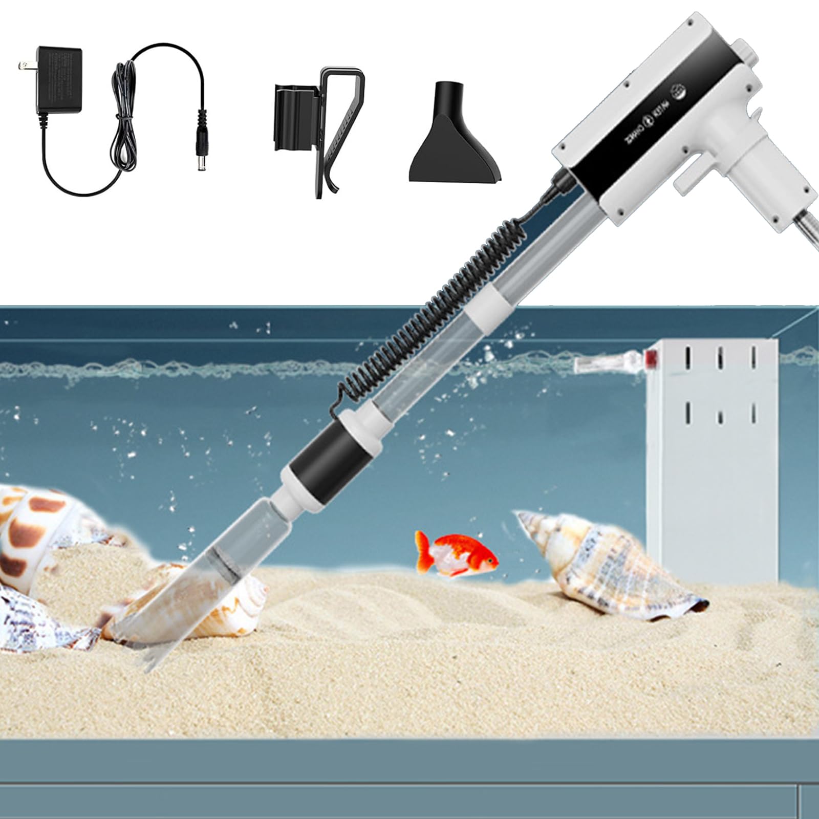 Limpiador De Grava De Acuario Eléctrico, Aspirador De Sifón De Acuario De Cambio De Agua, 2,5 W/8,5 W/15W Ajustable, 4 En 1 Kit De Aspirador Eléctrico para Acuario