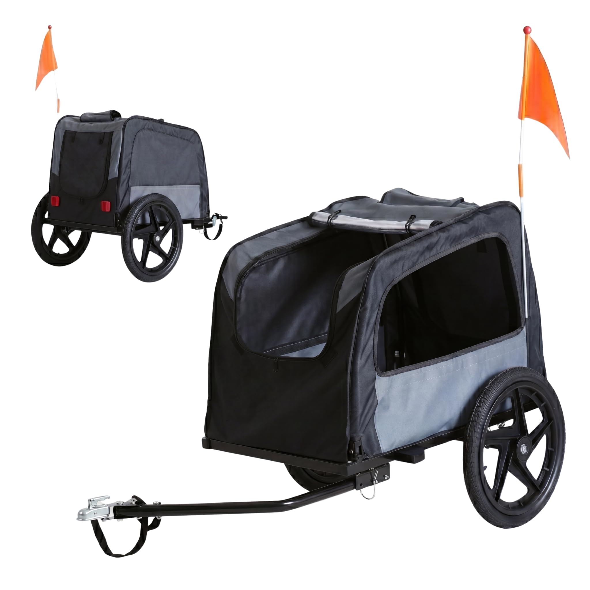 Rimorchio per bicicletta 2 in 1 pieghevole con funzione passeggino, carrello per cani di piccola taglia, ventilazione, cintura di sicurezza, riflettori, carico max. 30 kg, nero e grigio