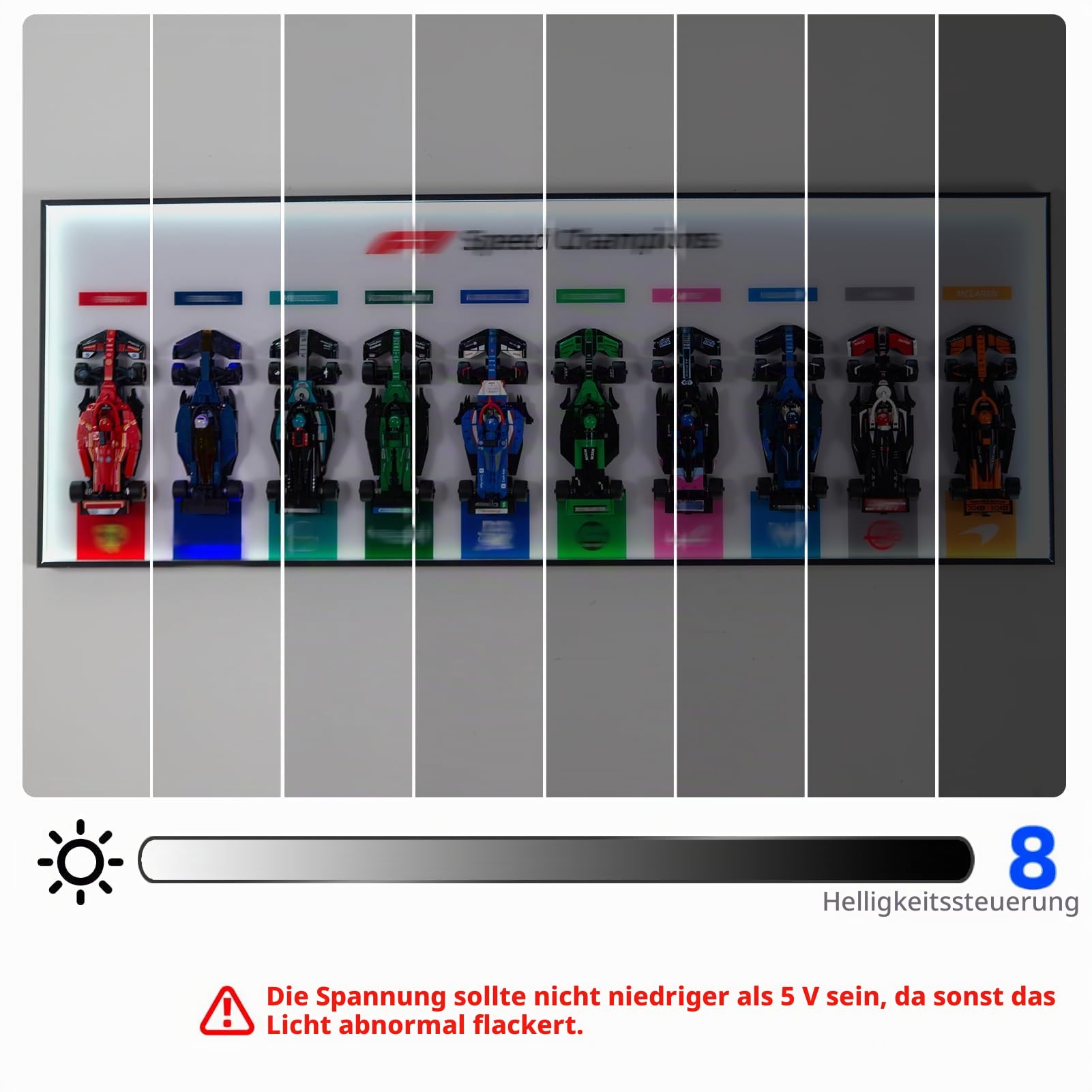 Wandhalterung Display Kompatibel mit Lego F1 Speed Champions77242-77251,Frame Wall Mount mit RGB LED-Leiste,Wandhalter Rahmen für Sammlung im Wohnzimmer, 110x40cm,Weiß (Kein Modell enthalten)