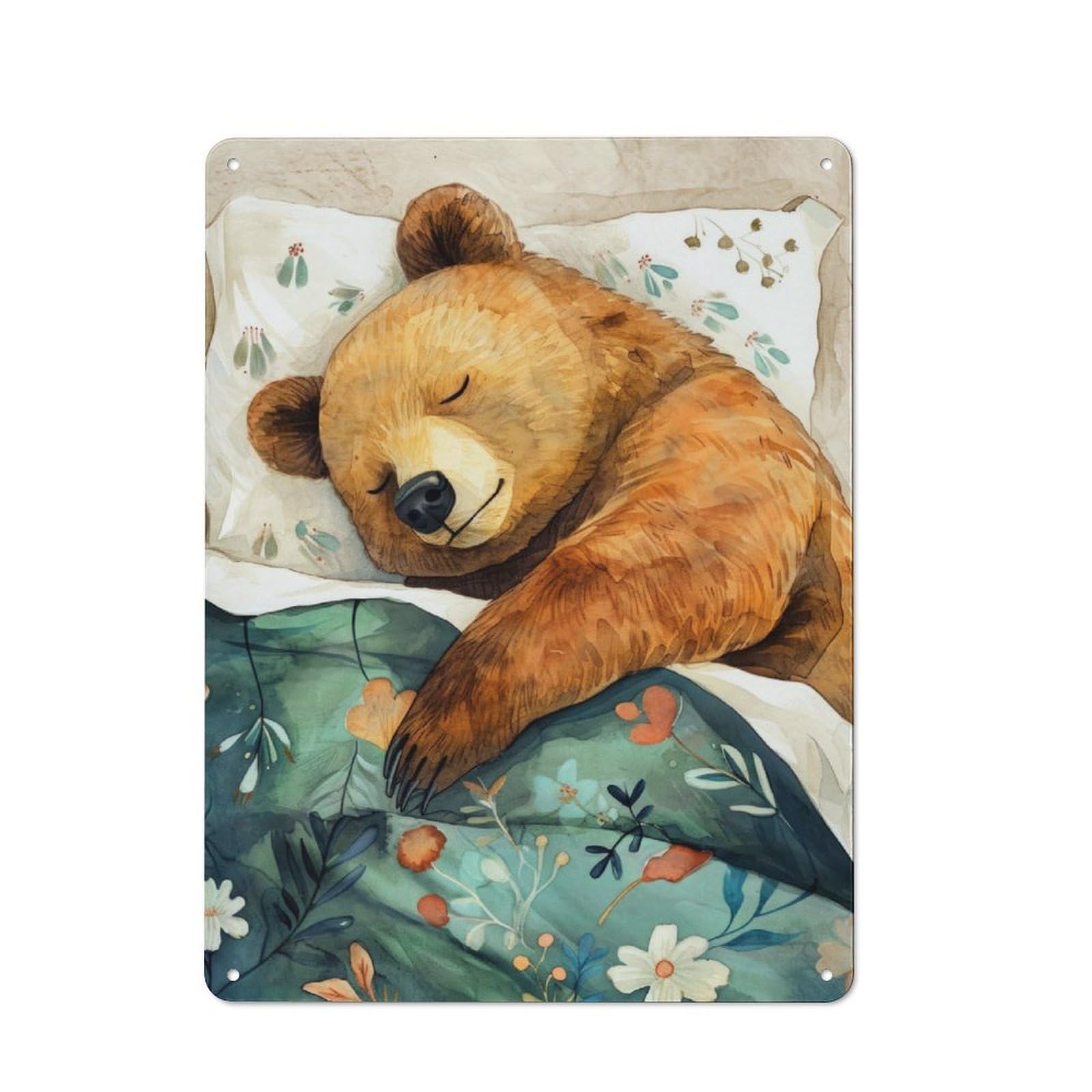Bear Sleeping Decorative Metal Plaque 40x30cm, Garage Style Shed Wall Plaque for Workshop, Basement, Shed Or Games Room