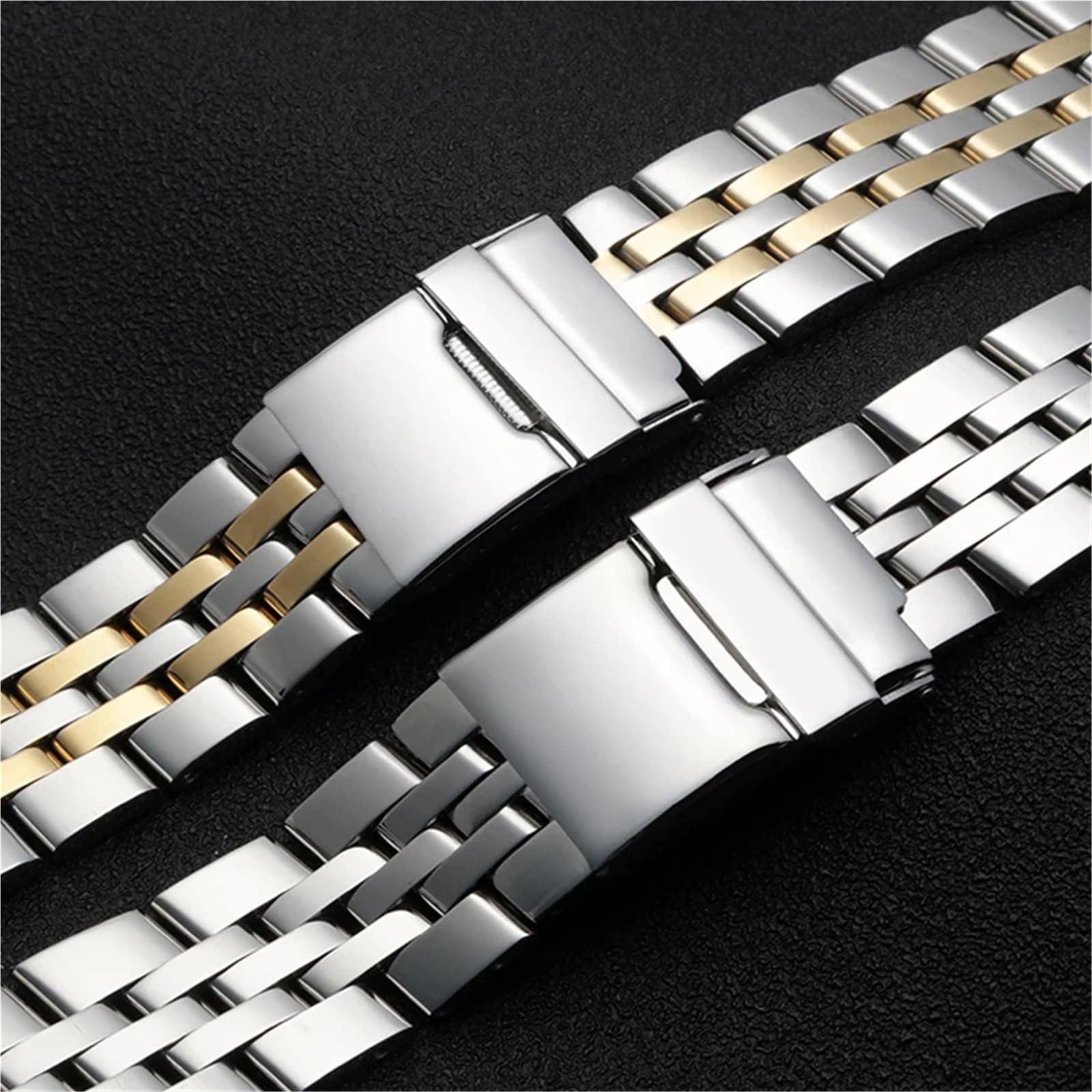 Correa de reloj de acero inoxidable de 22 mm y 24 mm, plateada y dorada, de metal sólido for hombre y mujer.