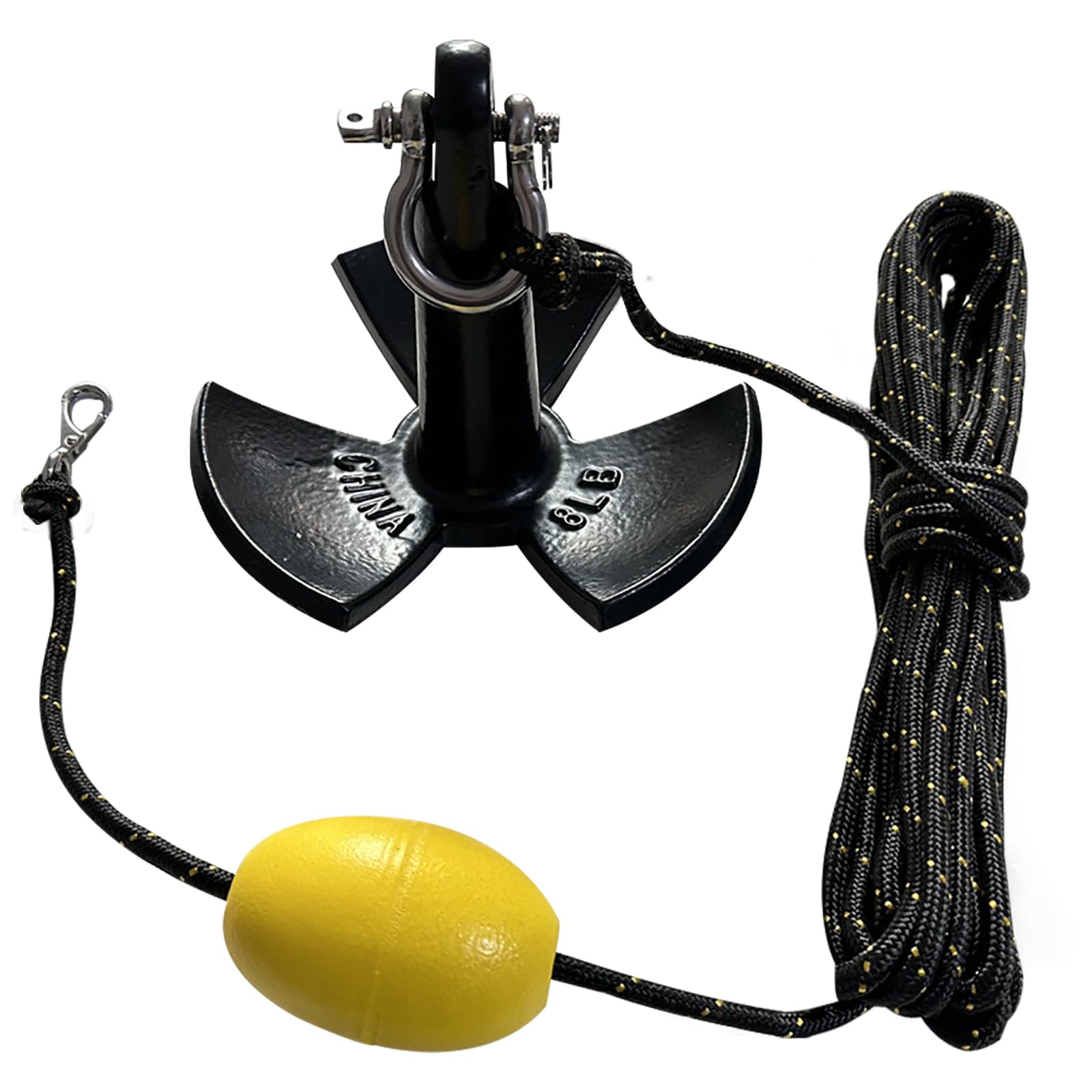 XIALUO Marine River Anchor Kit 8 lb Black PE Coated Kayak Anchor Accessories with 30 ft Rope for Fishing Kayaks, Canoe, Jet Ski, SUP Paddle Board and Small Boats